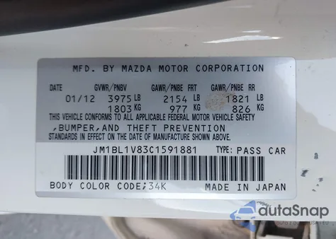2012 Mazda 3 I z USA, uszkodzony, nr VIN JM1BL1V83C1591881